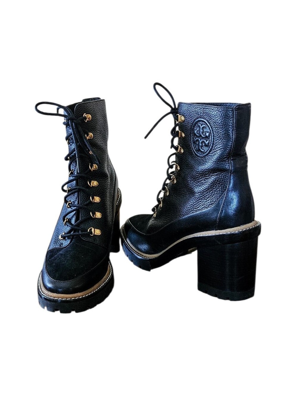 Tory Burch Black Miller Leather Lug Sole Boot Size 11 M